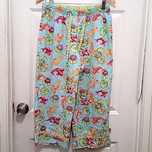 NICK & NORA BLUE 100%COTTON KOI FISH PRINT CAPRI DRAWSTRING PAJAMA PANTS SIZE M